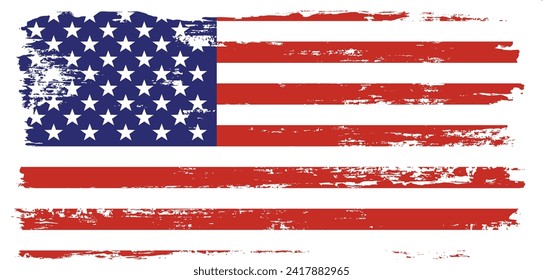 Grunge USA Flag. American flag brush paint texture. Distressed US symbol, United States flag Vector Illustration for Celebration Holiday 4 of July American President Day, star and stripes.