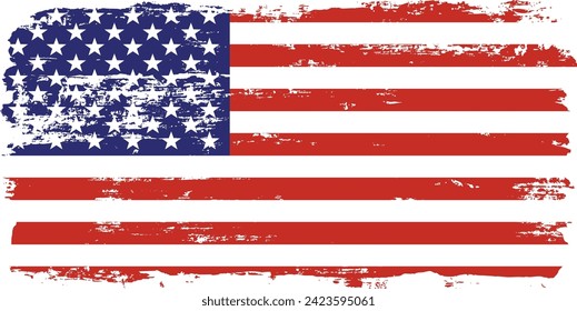 Grunge USA Flag. American flag brush paint texture. Distressed US symbol, United States flag Vector Illustration for Celebration Holiday 4 of July American President Day, star and stripes.