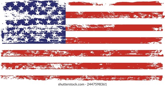 Grunge USA Flag. Textura de pintura de pincel de bandera americana. Símbolo angustiado de Estados Unidos, Ilustración vectorial de la bandera de Estados Unidos para la celebración del Festiva 4 del Día del Presidente de Estados Unidos, estrella y rayas.