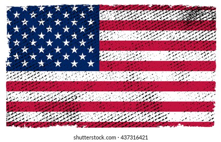Grunge USA flag.Old American flag.Vector template.