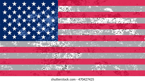 Grunge USA flag.Old American flag.Vector.