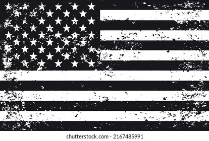 Grunge USA flag.Old black and white  American flag.