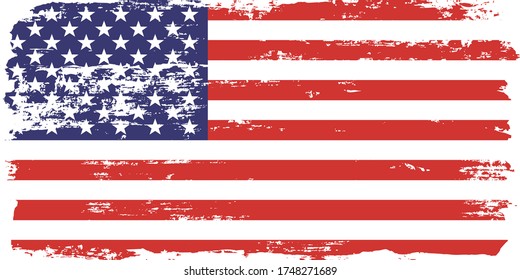 Grunge USA Flag. Distressed American flag brush paint texture. United StatesVector illustration