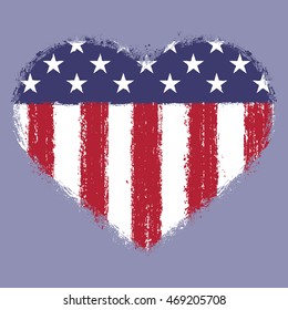 Grunge USA flag in heart shape