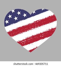 Grunge USA flag in heart shape