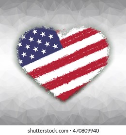 Grunge USA flag in heart shape.