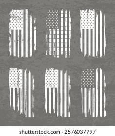 grunge USA flag set vector, grunge, flag, silhouette, independence, July, 4th of July, 4th July, flag silhouette