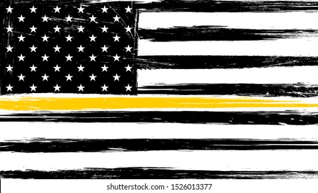 Grunge USA flag with a thin yellow or gold line - a sign to honor and respect American Dispatchers, Security Guards and Loss Prevention