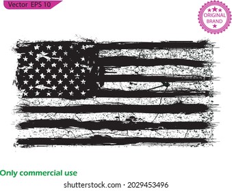 Grunge USA flag. Vector old American flag. Grunge American flag on transparent background. Template for your design works. Vector illustration. Splash Black and White American Flag