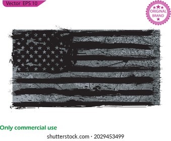 Bandera de EEUU. Grunge. Vector de la vieja bandera estadounidense. Grunge la bandera estadounidense sobre un fondo transparente. La plantilla para el diseño funciona. Ilustración vectorial. Bandera estadounidense blanca y negra