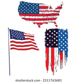 Bandera de Grunge USA. Bandera estadounidense de Antiguas. Diseño de Vector. Una ilustración vibrante de la bandera americana, ideal para temas patrióticos y celebraciones