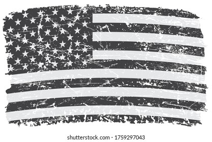 Grunge USA flag. Vintage black and white American flag.