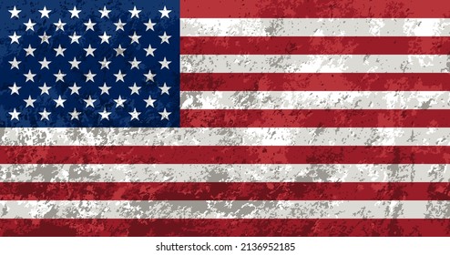 Grunge USA flag. Vintage US flag with antique scuffs. Flat icon. Texture map. Vector illustration