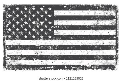 Grunge USA Flag.Distressed black and white American flag.