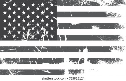 Grunge USA flag.Vintage black and white American flag.