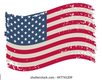 Grunge USA flag.Waving flag of  the United States.