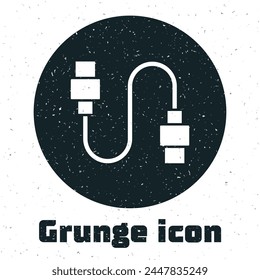 Grunge USB cable cord icon isolated on white background. Connectors and sockets for PC and mobile devices. Monochrome vintage drawing. Vector