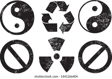 Grunge Useful Signs Stamps Collection. Can be used as Banners, Insignias or Badges. Vector Distressed Textures Set. Blank Shapes. Vector Illustration. Black isolated on white. EPS10.