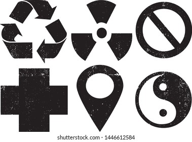 Grunge Useful Signs Stamps Collection. Can be used as Banners, Insignias or Badges. Vector Distressed Textures Set. Blank Shapes. Vector Illustration. Black isolated on white. EPS10.