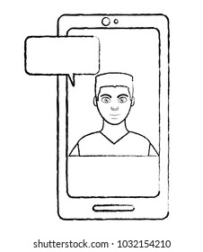 grunge user elegant man inside smartphone with chat bubble