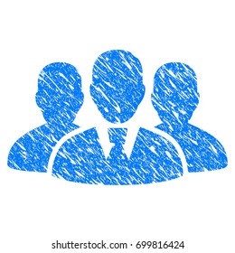 Grunge User Group icon with grunge design and unclean texture. Unclean vector blue pictogram for rubber seal stamp imitations and watermarks. Draft emblem symbol.
