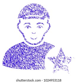 Grunge User Rating Star rubber seal stamp watermark. Icon symbol with grunge design and scratched texture. Unclean vector blue emblem user rating star.