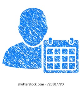 Grunge User Schedule Calendar icon with grunge design and scratched texture. Unclean vector blue User Schedule Calendar pictogram for rubber seal stamp imitations and watermarks. Draft sticker symbol.