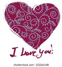 Grunge valentine card with hand drawn text.  Template for card, banner or poster.