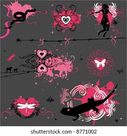 Grunge Valentine design elements. With insects and amfibians. To see similar design elements,  please VISIT MY GALLERY.