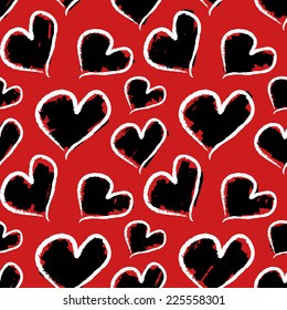 Grunge Valentine hearts. Seamless vector pattern. 