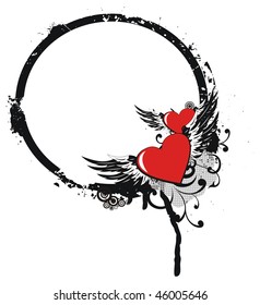 Grunge valentine with two red hearts