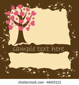 Grunge valentine`s card with love tree.