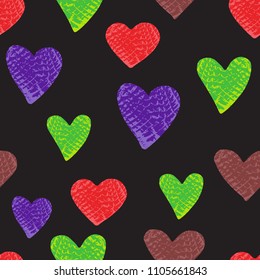 Grunge Valentines hearts seamless pattern. Design element for banner or gift wrap. Romantic illustration.