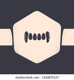 Grunge Vampire teeth icon isolated on grey background. Happy Halloween party. Monochrome vintage drawing. Vector Illustration