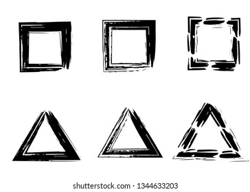 Grunge vecto  triangles and rectangles. Brush strokes set. Isolated on white background