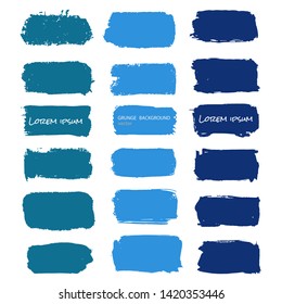Grunge vector abstract hand - painted element.Set of blue brush stroke and texture. Underline and border. 