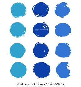 Grunge vector abstract hand - painted element.Set of blue brush stroke and texture. Underline and border. 