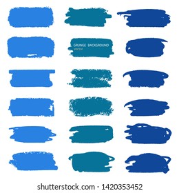 Grunge vector abstract hand - painted element.Set of blue brush stroke and texture. Underline and border. 
