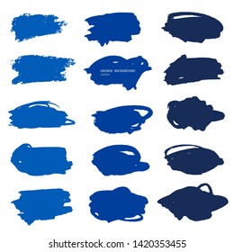 Grunge vector abstract hand - painted element.Set of blue brush stroke and texture. Underline and border. 