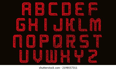 Alfabeto vectorial ondulado sobre fondo negro. Tipo de letra personalizado.