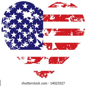 Grunge Vector American Flag Heart Background