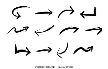 Grunge vector arrow set with rough texture