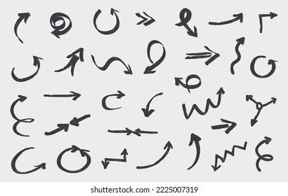 Grunge Vector Arrows. Doodle Arrow Set.