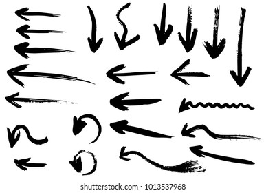 Grunge vector arrows. Dry brush strokes