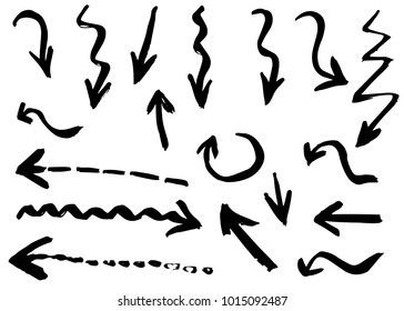 Grunge vector arrows. Dry brush strokes