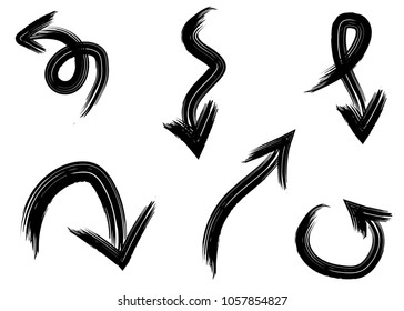 Grunge vector arrows. Dry brush strokes