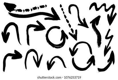 Grunge vector arrows. Dry brush strokes
