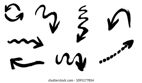 Grunge vector arrows. Dry brush strokes
