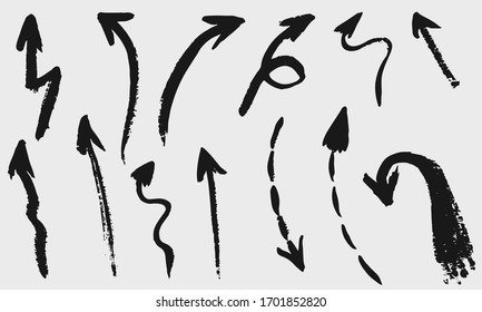 Grunge Vector Arrows. Dry Brush Strokes, Hand Drawn