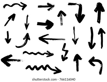 Grunge vector arrows. Dry brush strokes